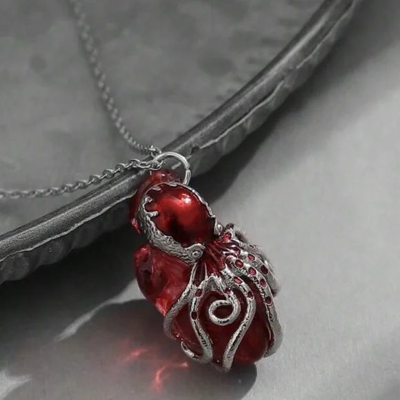 Octopus Wrapped Heart Metallic Squid Anatomy Cardiac Grasp Clutch Oddity Pendant
